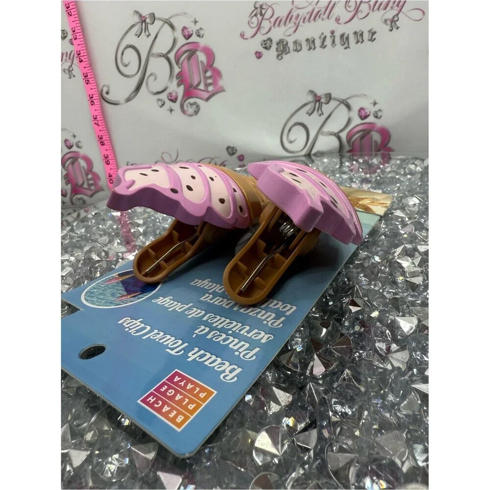 Beach Towel Clips - Ice Cream Cone Design in Pink and Brown brand new clips